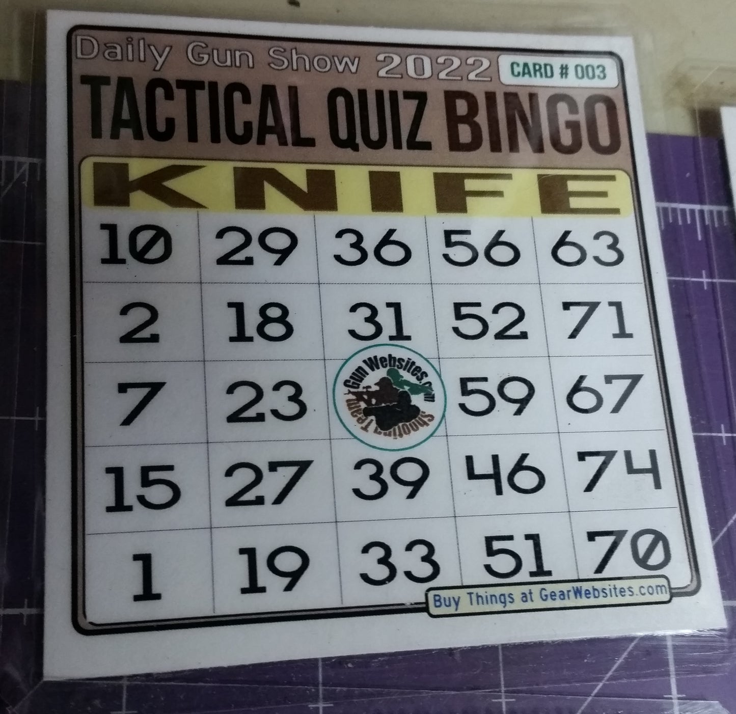 Tactical BINGO Card (Tactical Quiz - Season Two)
